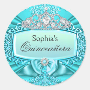 Teal Tiara & Damask Quinceanera Sticker