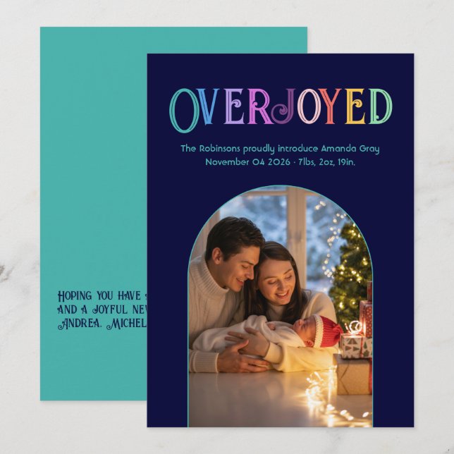 Teal Tide Xmas Baby Birth Announcement Photo (Front/Back)