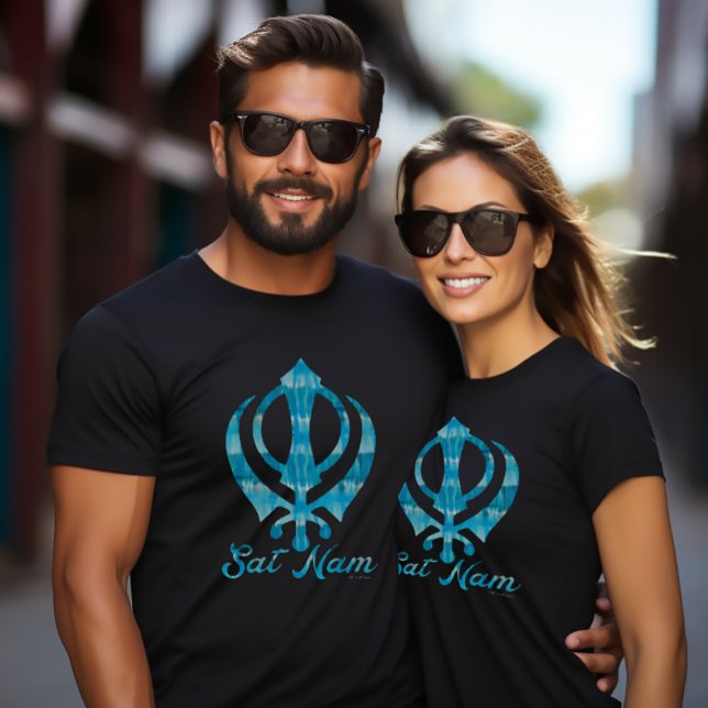 Teal Tie Dye Khanda Sikh Sikhism Symbol Black T-Shirt (Sat Nam Tie Dye Khanda
Tee)
