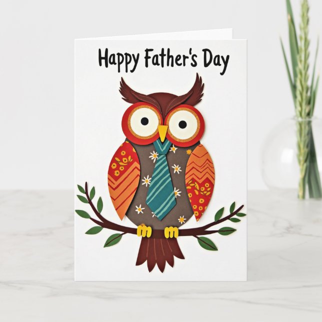 Teal Tie Owl Fathers Day Card (Front)