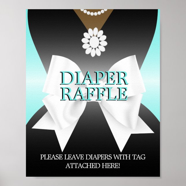 Teal Tiffany Baby Shower Diaper Raffle Sign Poster (Front)