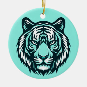 Teal Tiger Ceramic Tree Decoration