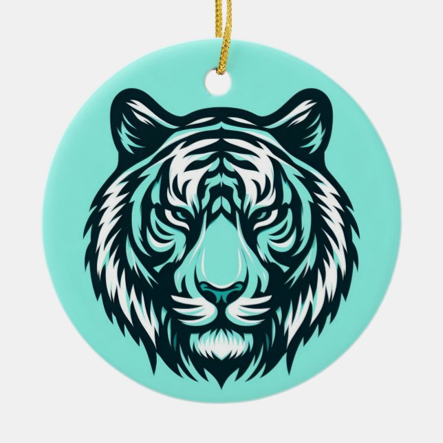 Teal Tiger Ceramic Tree Decoration (Front)