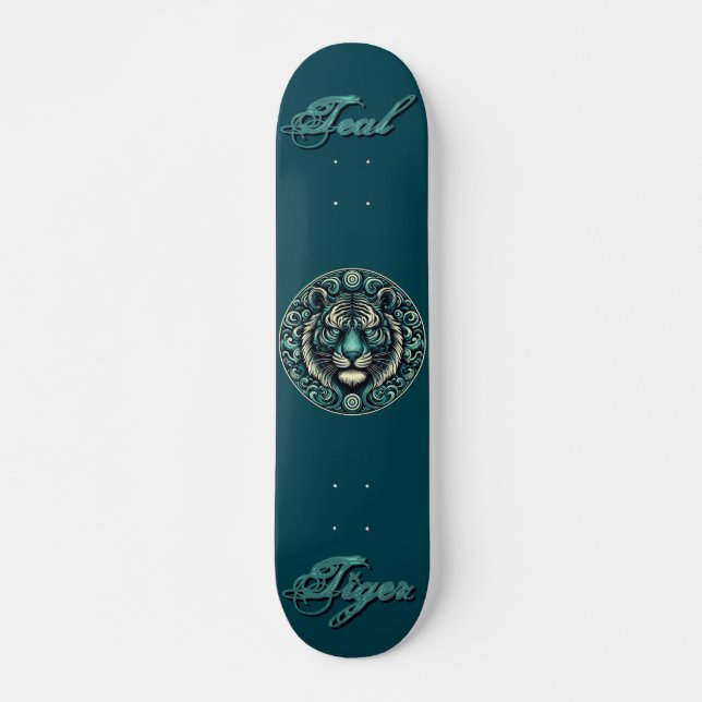 Teal Tiger Circle Skateboard (Front)