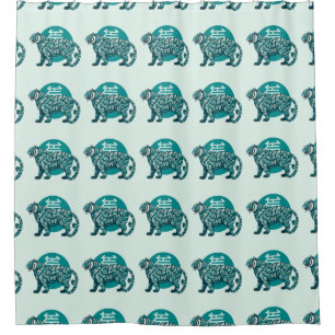 Teal Tiger Emblem Shower Curtain