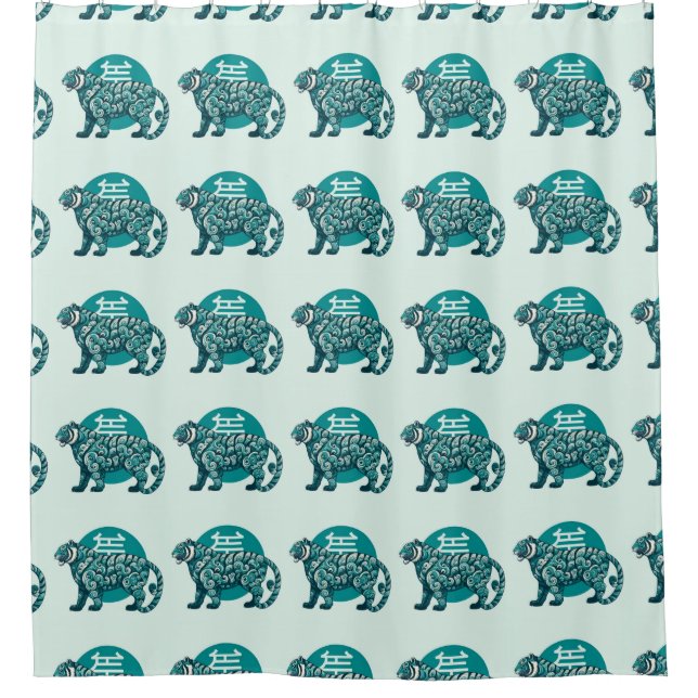 Teal Tiger Emblem Shower Curtain (Front)