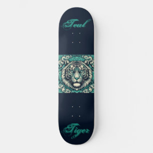 Teal Tiger in Scrolly Square Skateboard