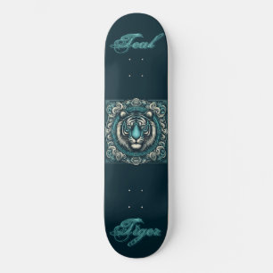 Teal Tiger in Scrolly Square Too Skateboard