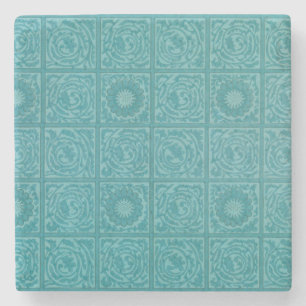 Teal Tile Pattern (by William Morris) Stone Coaster