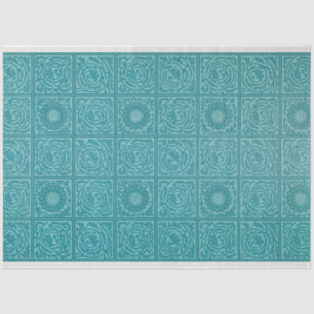 Teal Tile Pattern (by William Morris) Tissue Paper (Front)