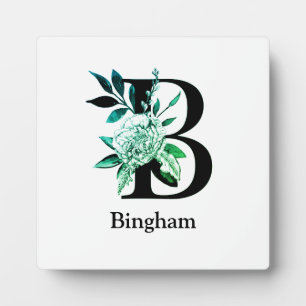 Teal Tint Floral Monogram Letter B Plaque