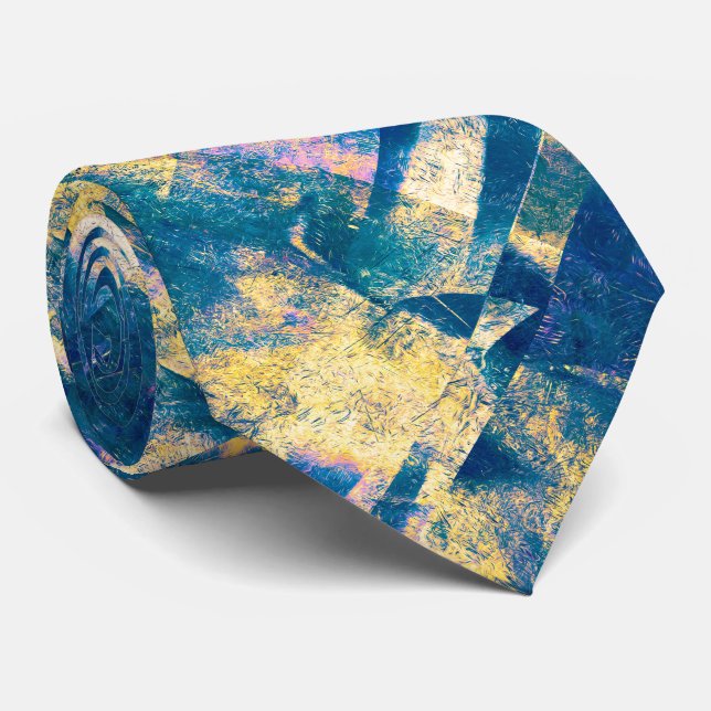 Teal Tone Blocks – Modern Abstract Tie (Rolled)