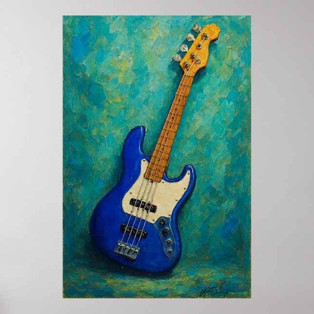 Teal Tones Bass - Abstract Electric Guitar Poster (Front)