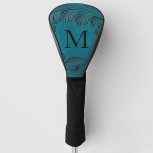 Teal Tooled Faux Leather Western Floral Decor Golf Head Cover
