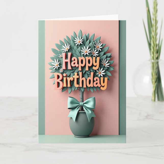 Teal Topiary Birthday Card (Front)
