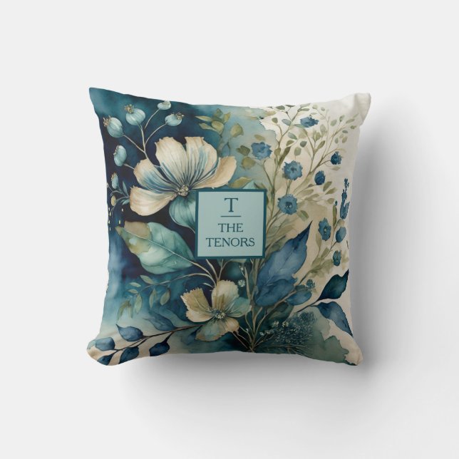Teal Tranquillity: Botanical Bliss Cushion (Front)