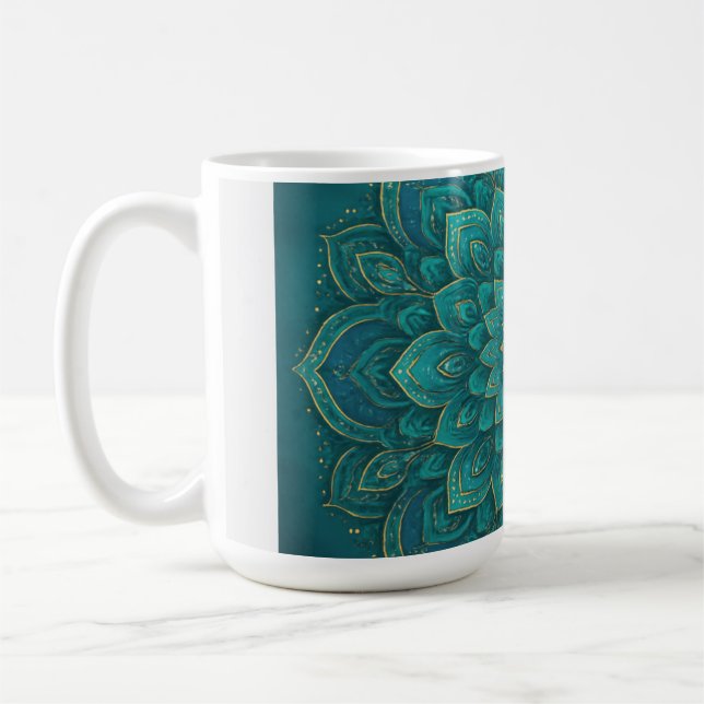 Teal Tranquillity Mandala – Boho Spiritual Art  Coffee Mug (Left)