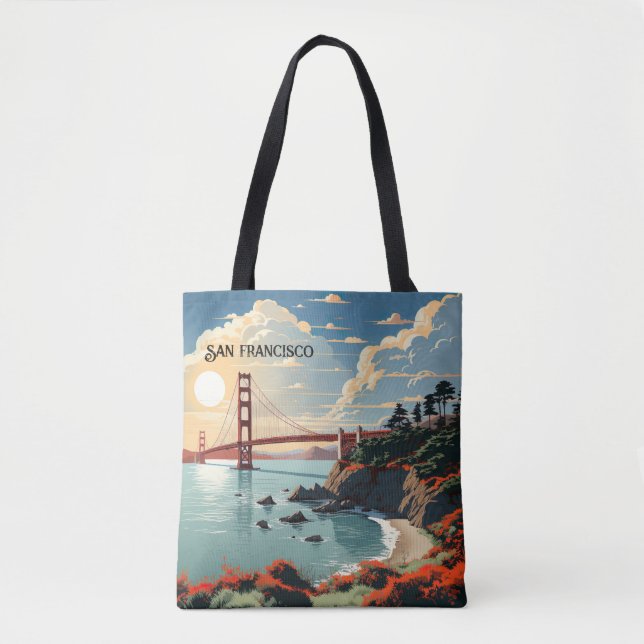 Teal Travel Poster Inspired Tote Bag (Front)