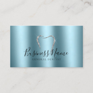 Teal Treasure Sparkly Silver Tooth Dentist  Business Card
