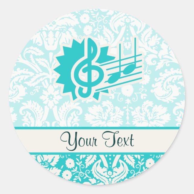 Teal Treble Clef Classic Round Sticker (Front)
