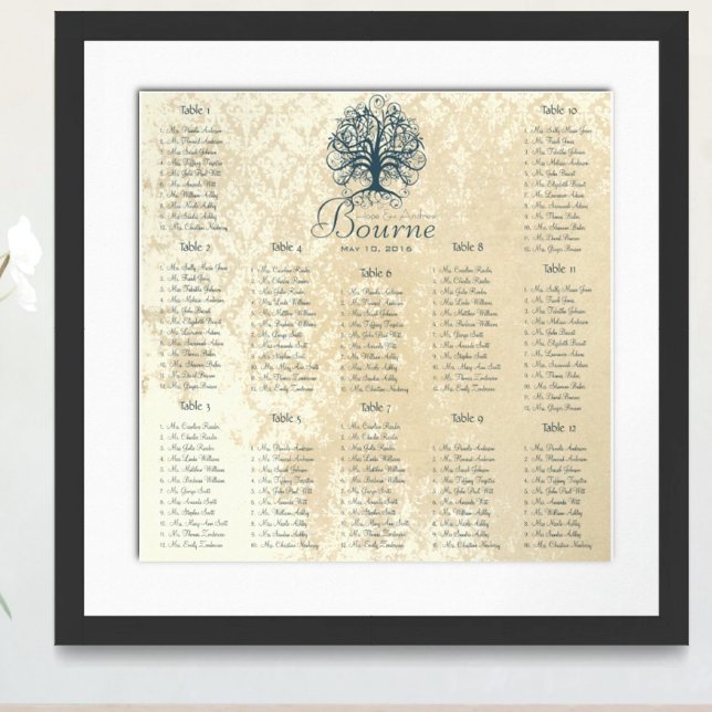 Teal Tree Distressed Lace Damask Seating Chart (Creator Uploaded)