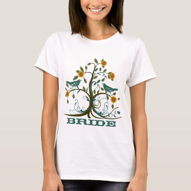 Teal Tree Love Bird Vintage Weddings T-Shirt (Front)