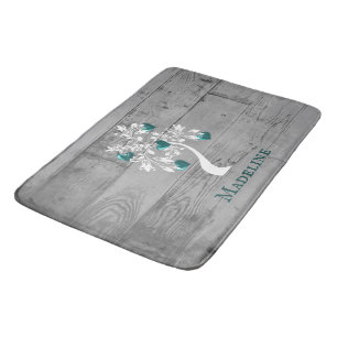 Teal Tree of Hearts Personalised Bath Mat