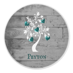 Teal Tree of Hearts Personalised Ceramic Knob