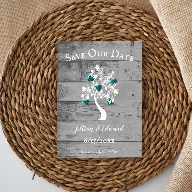 Teal Tree of Hearts Save The Date Announcement (Teal Tree of Hearts Save the Date)