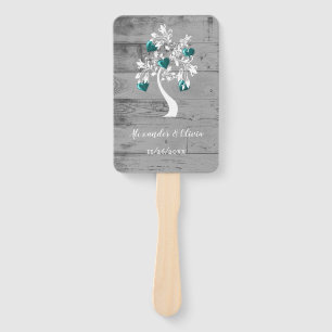 Teal Tree of Hearts Wedding Favour Hand Fan