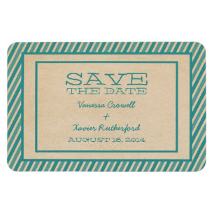 Teal Trendy Stripes Save the Date Magnet