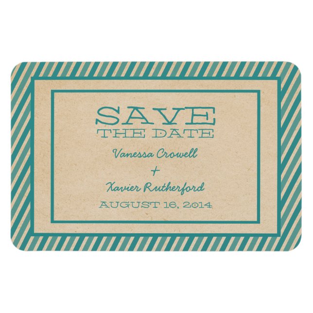 Teal Trendy Stripes Save the Date Magnet (Horizontal)