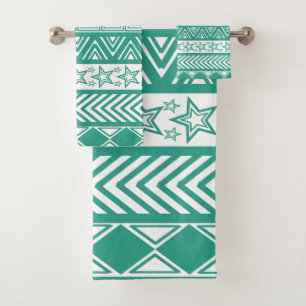 Teal Tribal Design Bath Towel Set