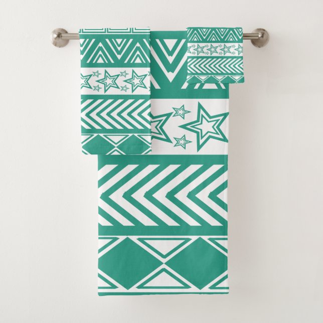 Teal Tribal Design Bath Towel Set (Insitu)