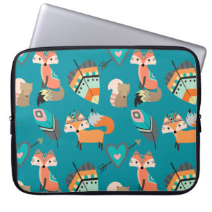 Teal Tribal Foxes Laptop Sleeve