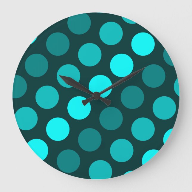Teal Trio Polka Dots Large Clock (Front)