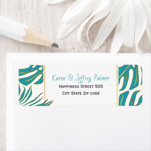 Teal tropical monstera and palm leaves wedding (Insitu)
