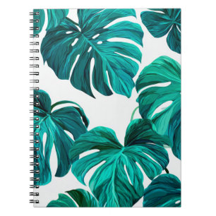Teal Tropical Monstera Leaf Seamless Pattern Art Notebook