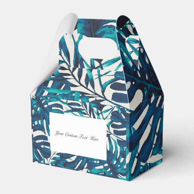 Teal Tropical Palm Leaves Summer Island Wedding Favour Box (Front Side)