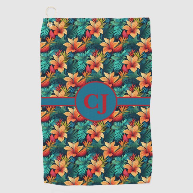 Teal Tropical Paradise Golf Towel (Front)
