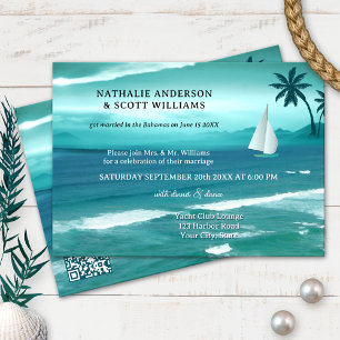 Teal Tropical Sailing QR Code After Wedding Invitation