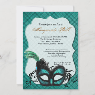 Teal Turquo Masquerade Mask Ball Costume Halloween Invitation