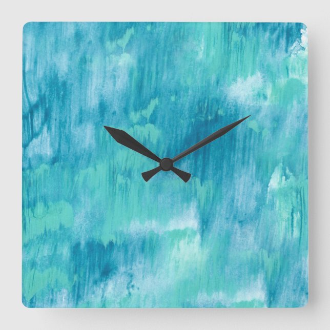 Teal Turquoise Abstract Square Wall Clock (Front)