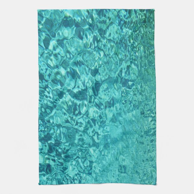 Teal Turquoise Abstract Tea Towel (Vertical)