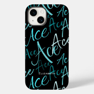 teal turquoise ace text pattern girl's volleyball Case-Mate iPhone 14 case