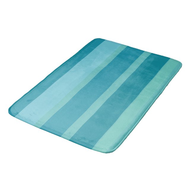 Teal Turquoise and Aqua Stripes Bath Mat (Angled)