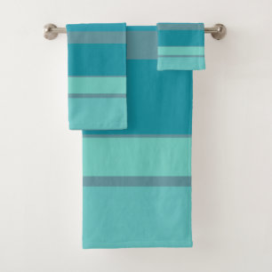 Teal Turquoise and Aqua Stripes Bath Towel Set