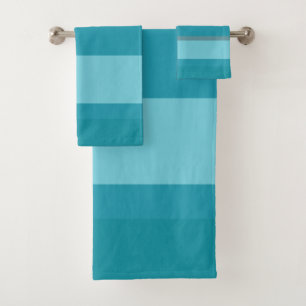Teal Turquoise and Aqua Stripes Bath Towel Set