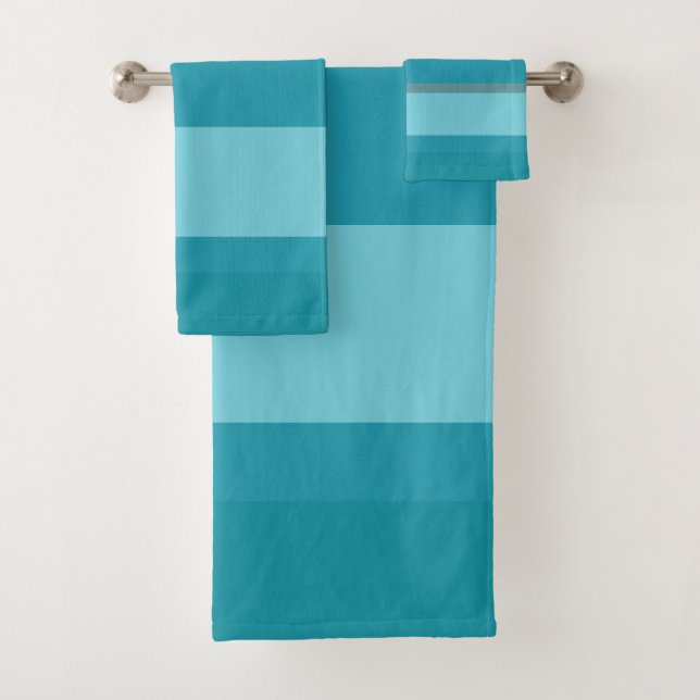 Teal Turquoise and Aqua Stripes Bath Towel Set (Insitu)