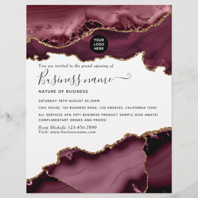 Teal - Turquoise and Gold Agate Grand Opening Flye Flyer (Front)